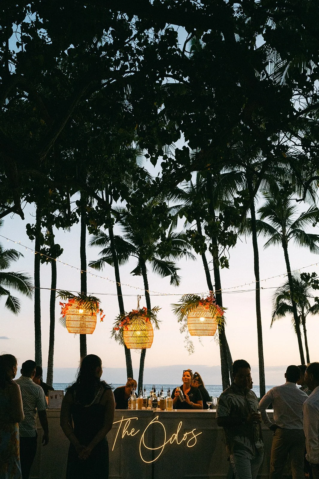 wedding bar with rattan lanterns in hawaii