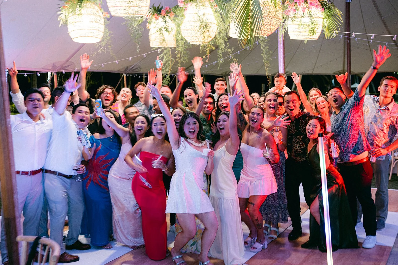 bride with guests on dance floor