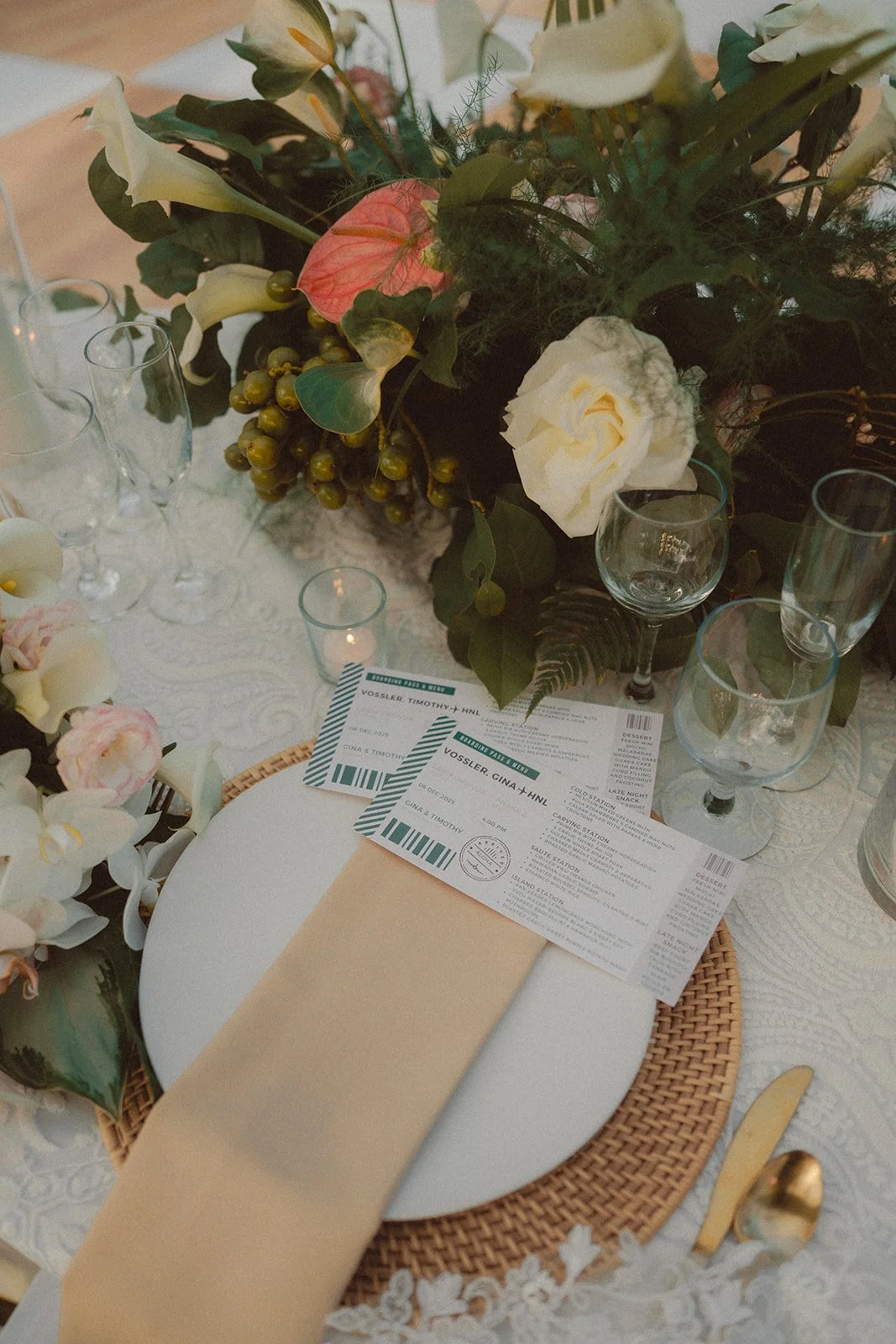 plane ticket menu cards for wedding