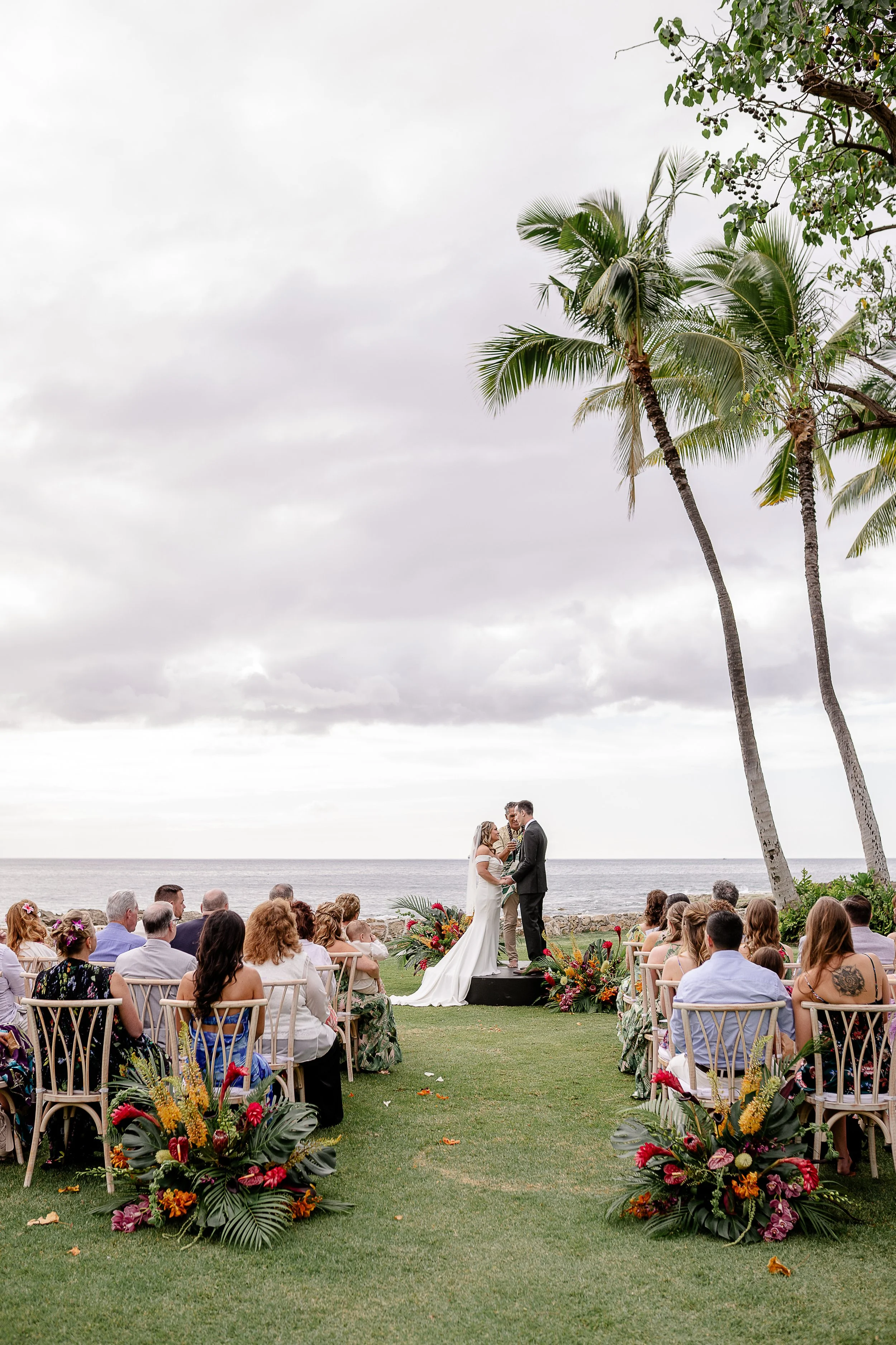 bride and groom at wedding ceremony in Hawai'i