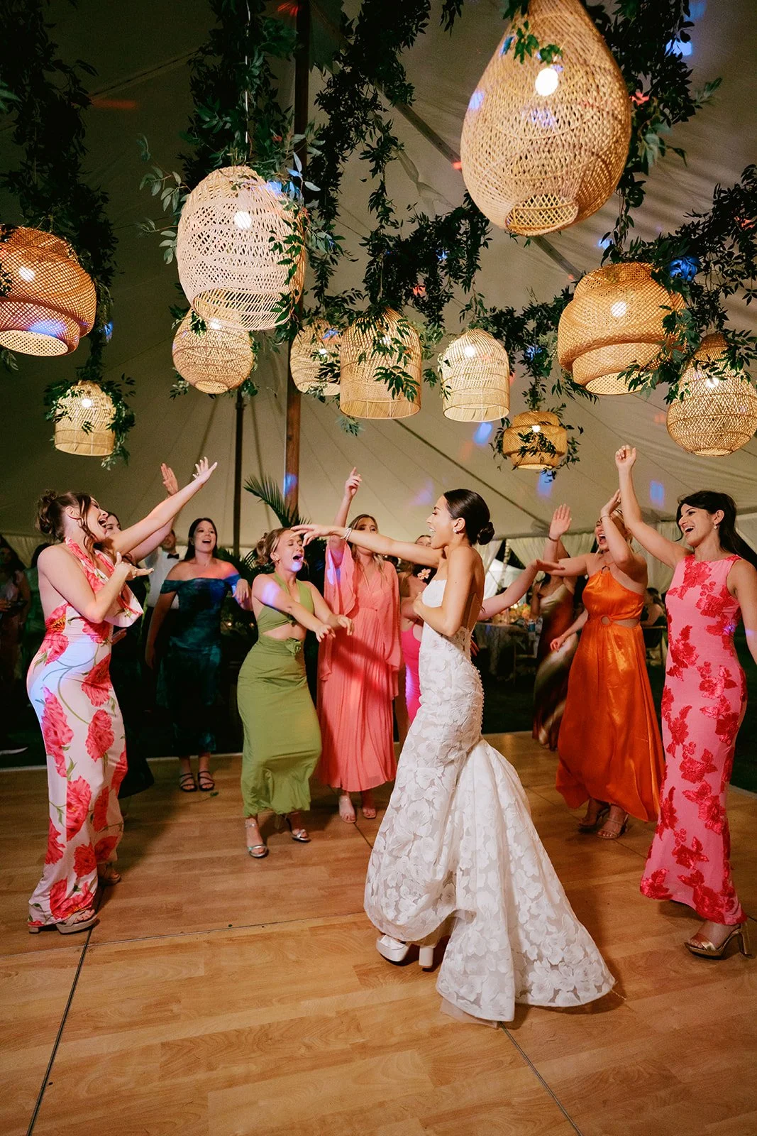 bride dancing with bridesmaids