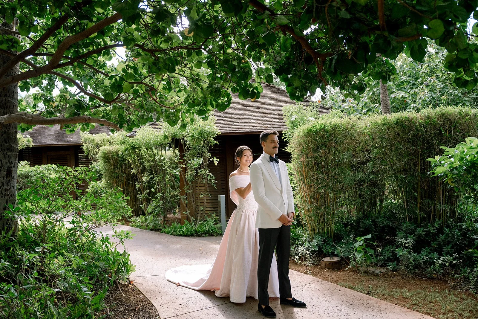 bride and groom doing first look