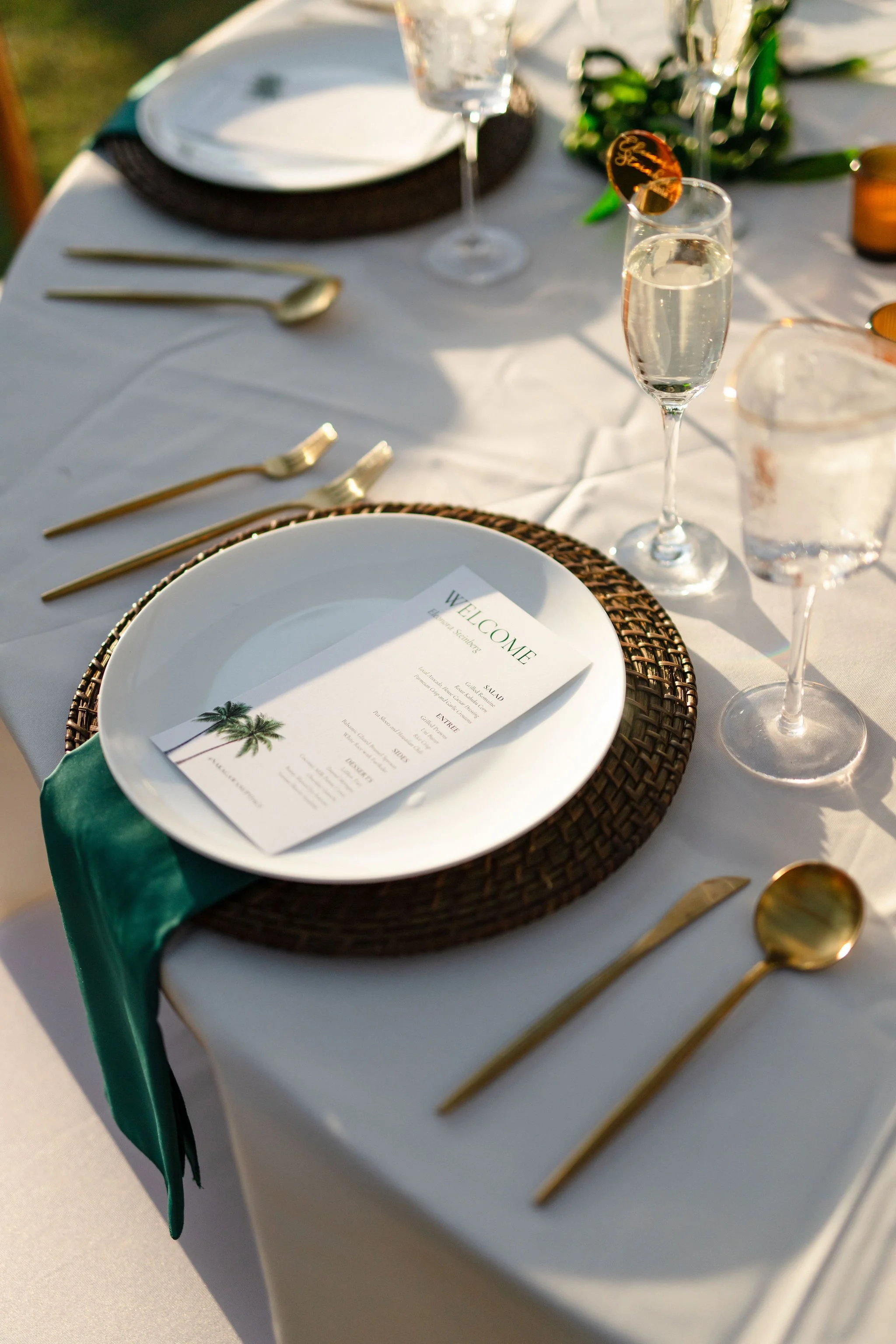 table setting with champagne at wedding