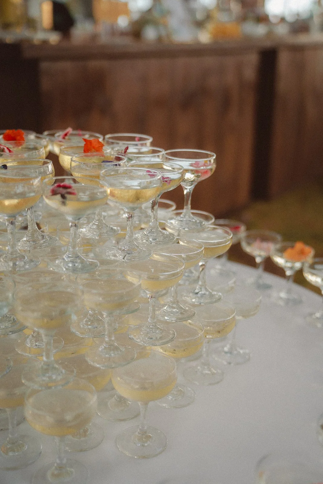 champagne tower with flowers