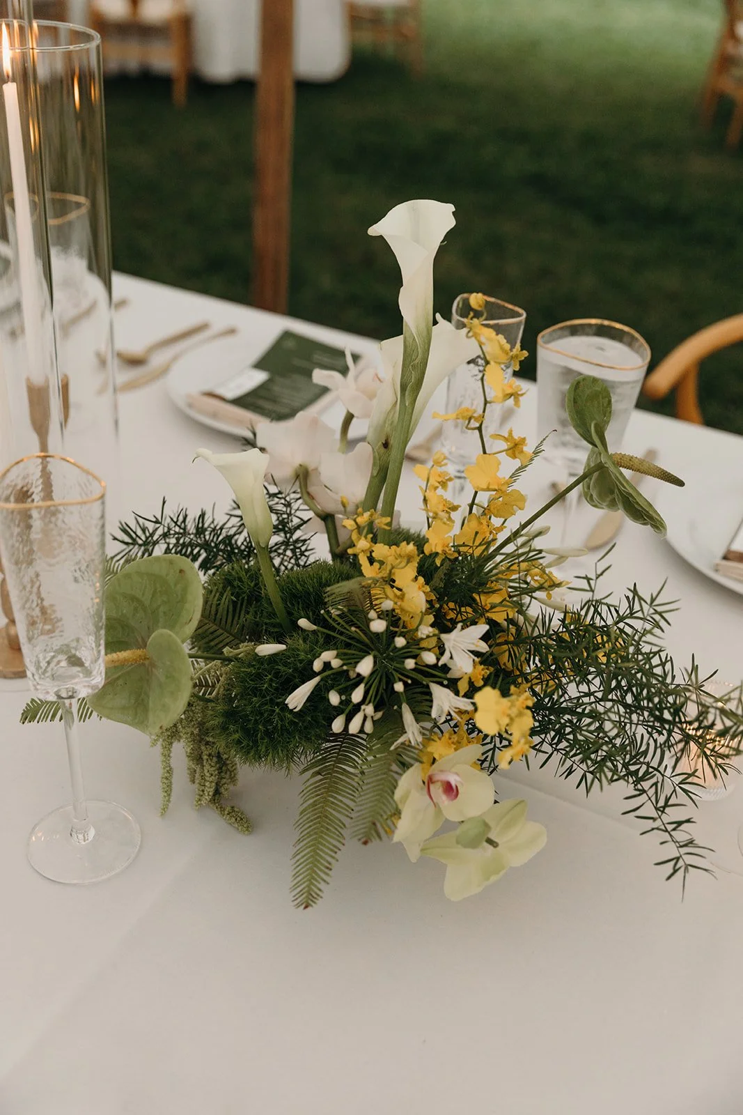yellow and green floral center piece