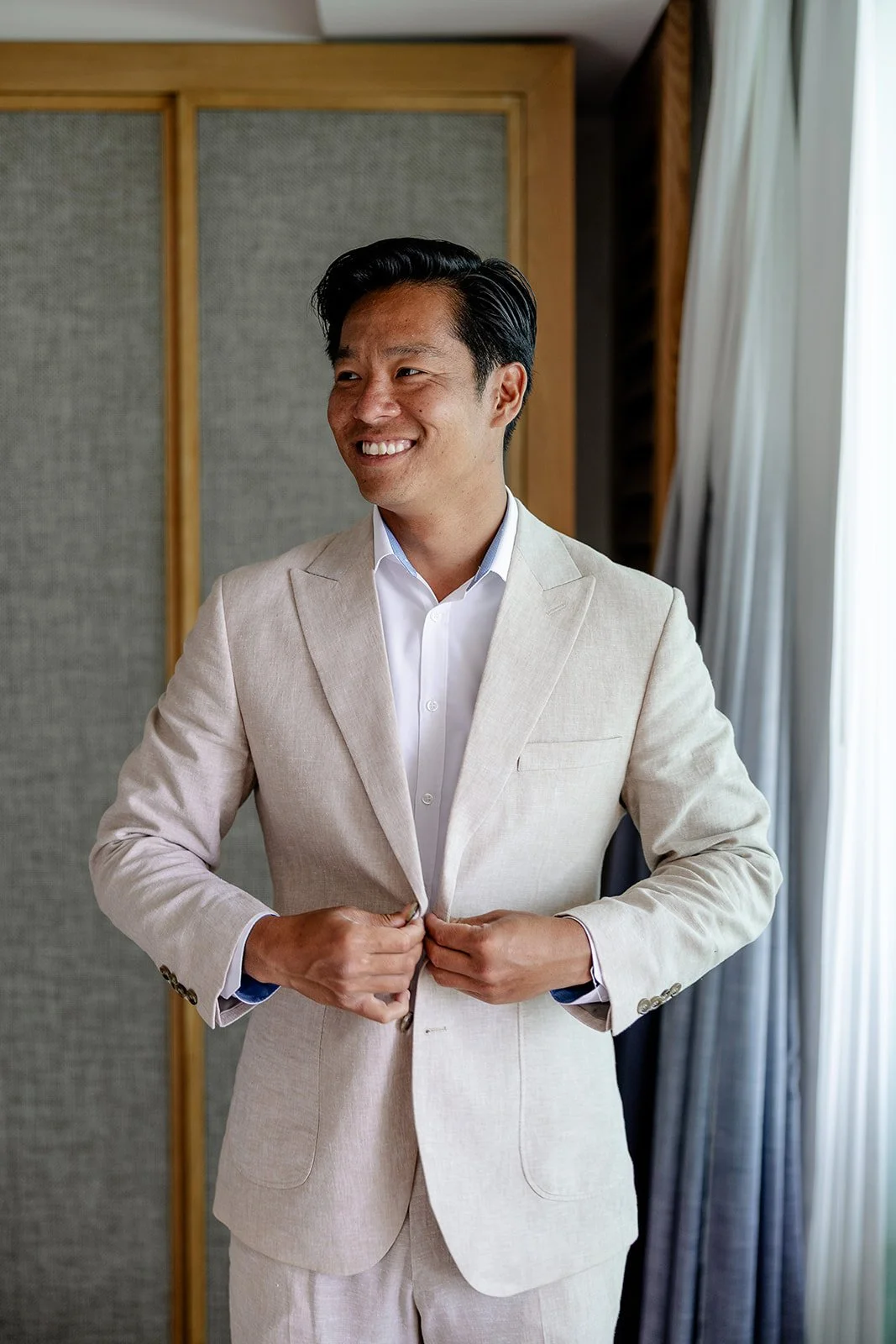 groom in khaki suit
