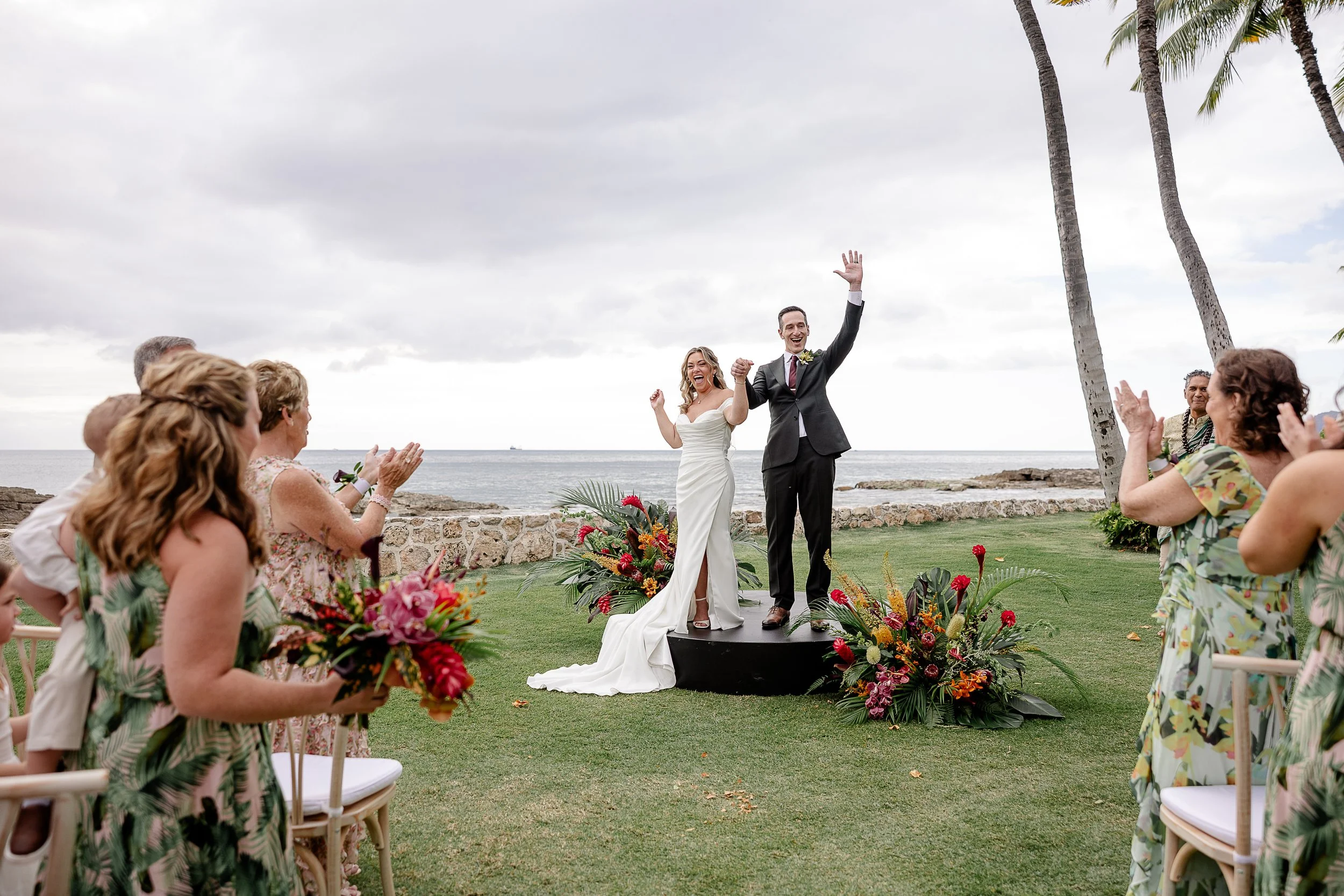 bride and groom at wedding ceremony in Hawai'i