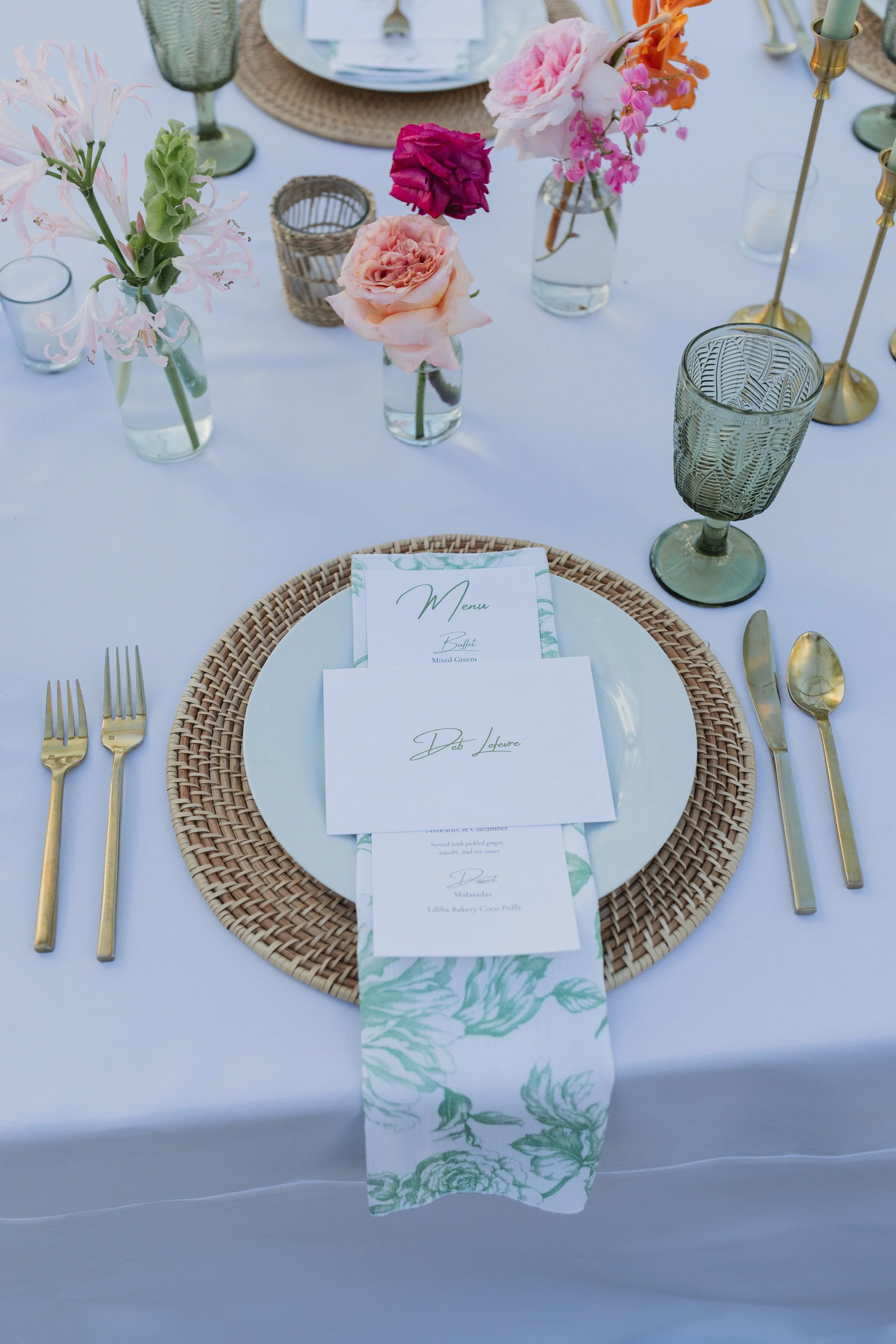 pink and green place setting