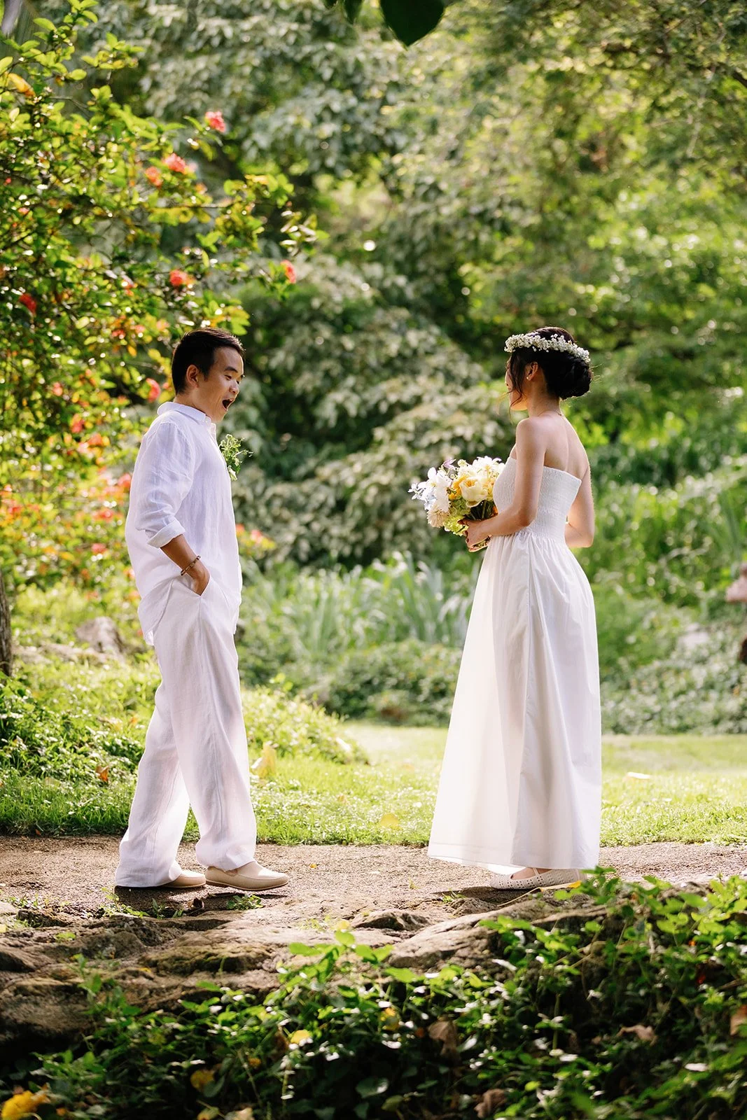 Bride and groom have their first look
