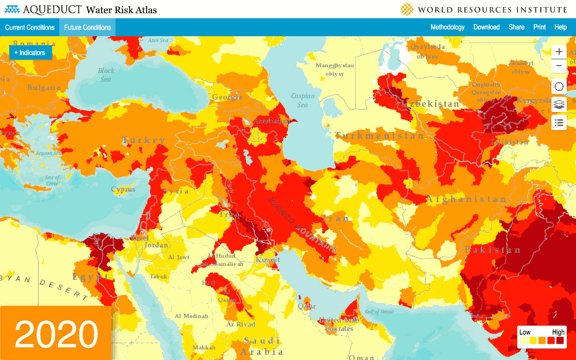 Overall water risk 2020-2040 on WRI Aqueduct 2.1 