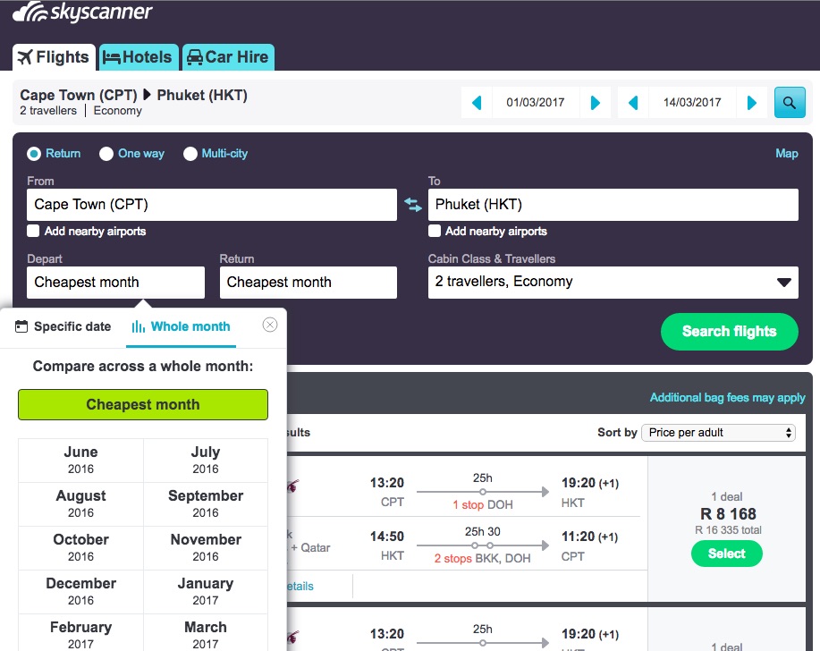Search for the cheapest airfare of the year