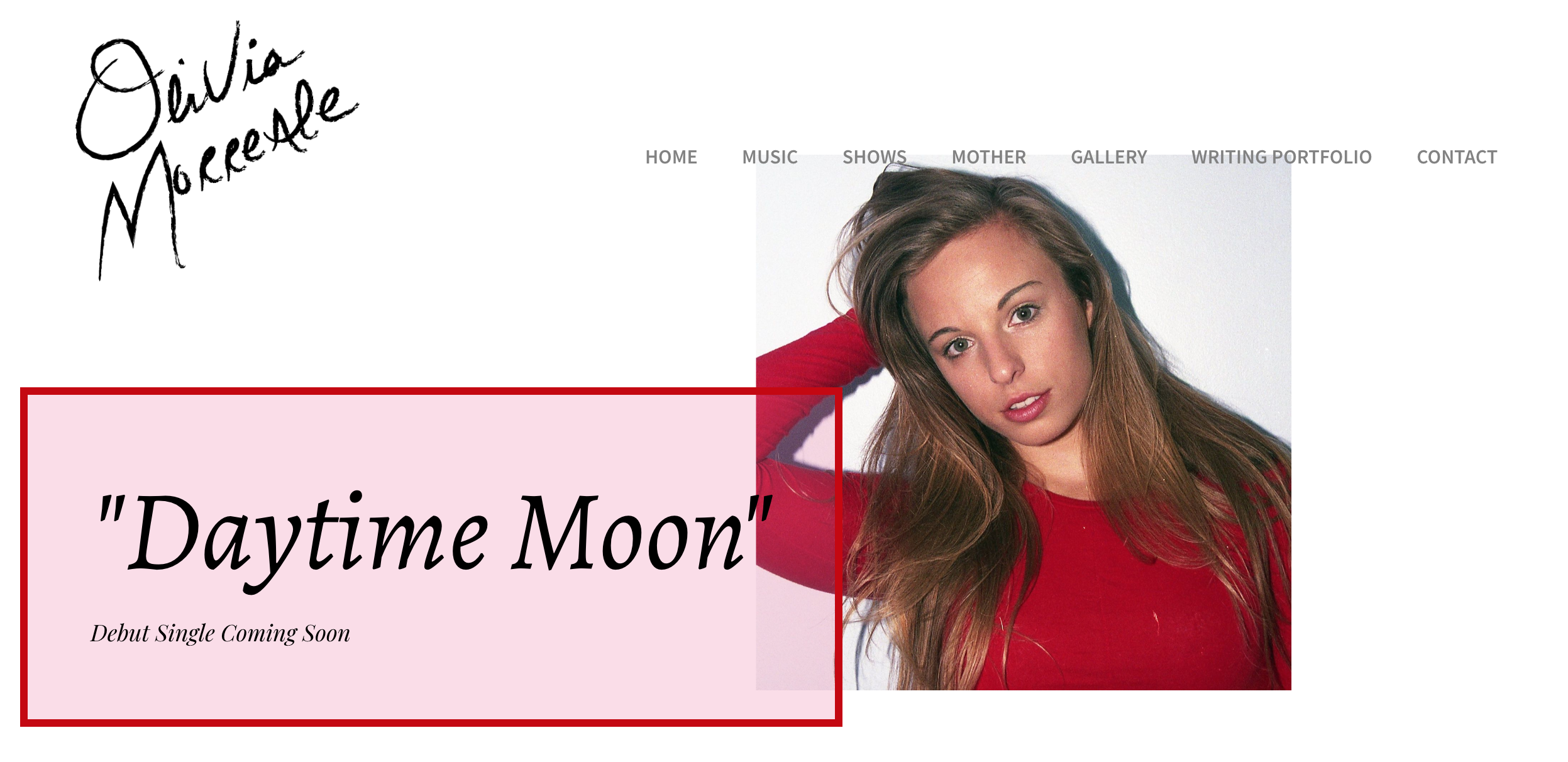 Olivia Morreale Website Main Page Screenshot