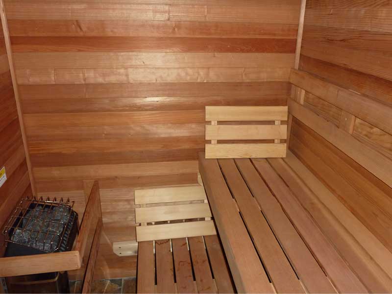 Cedar interior of the sauna.