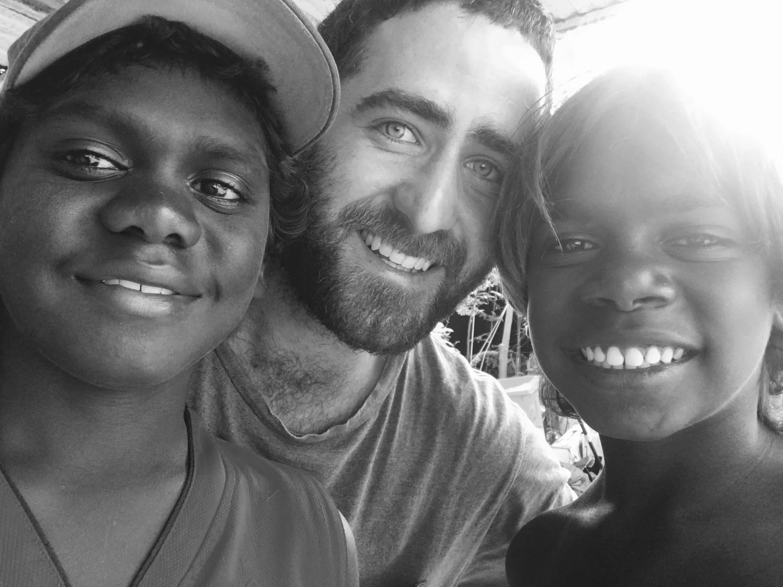 Together with two of the kids at Birritjimi (Wallaby Beach).