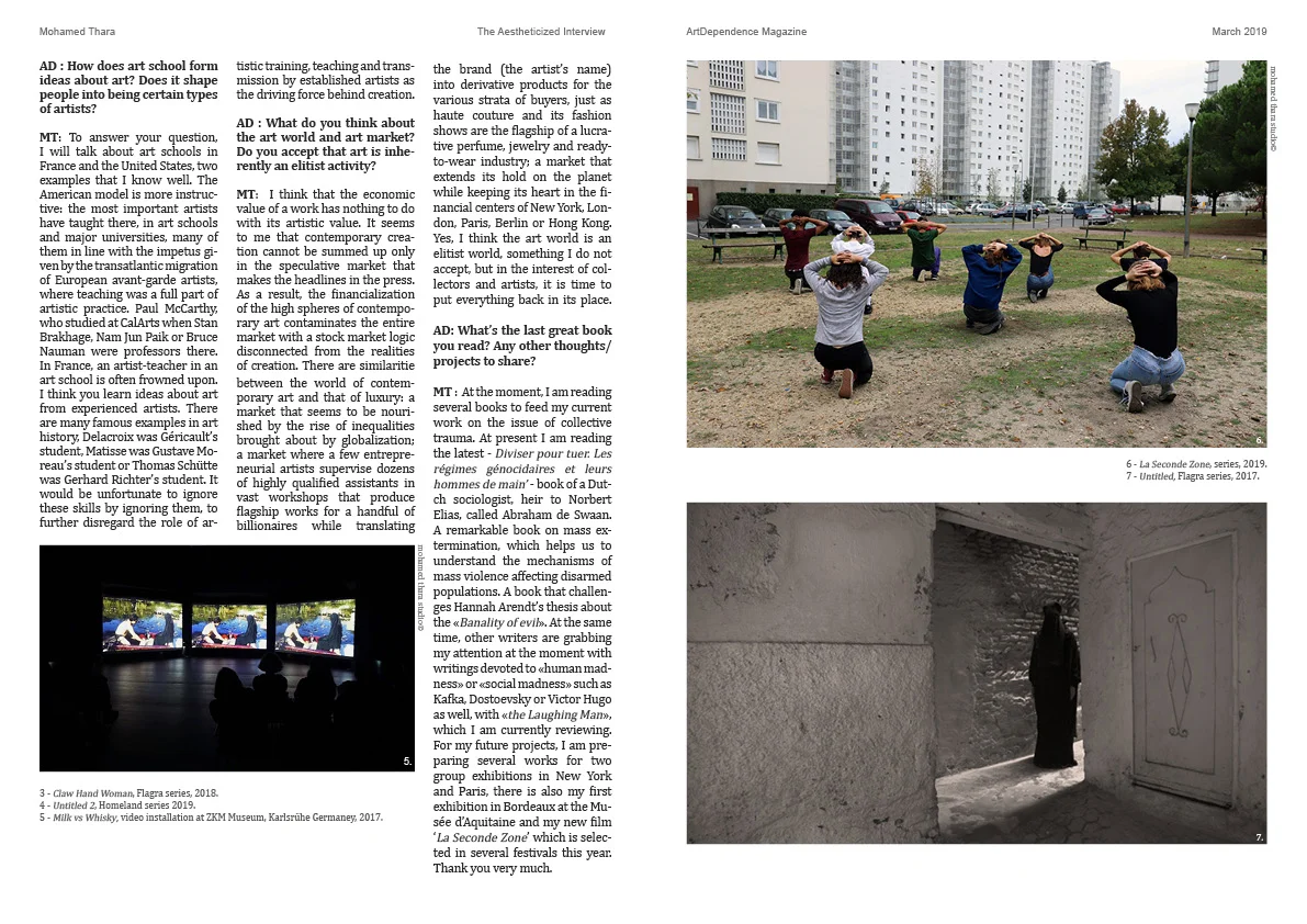 Mohamed Thara The Aestheticized Interview by Kisito Assangni - ArtDependence Magazine , march-avril 2019.