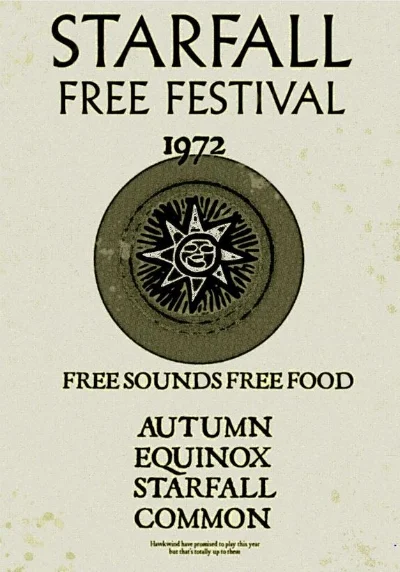 Poster advertising the Starfall Common free festival, Hookland, 1972