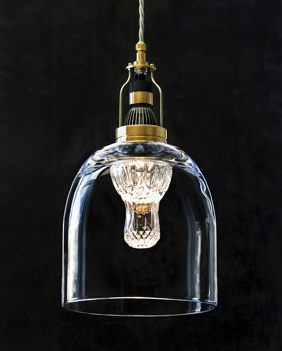 handcrafted glass pendant light with crystal insert Belgium