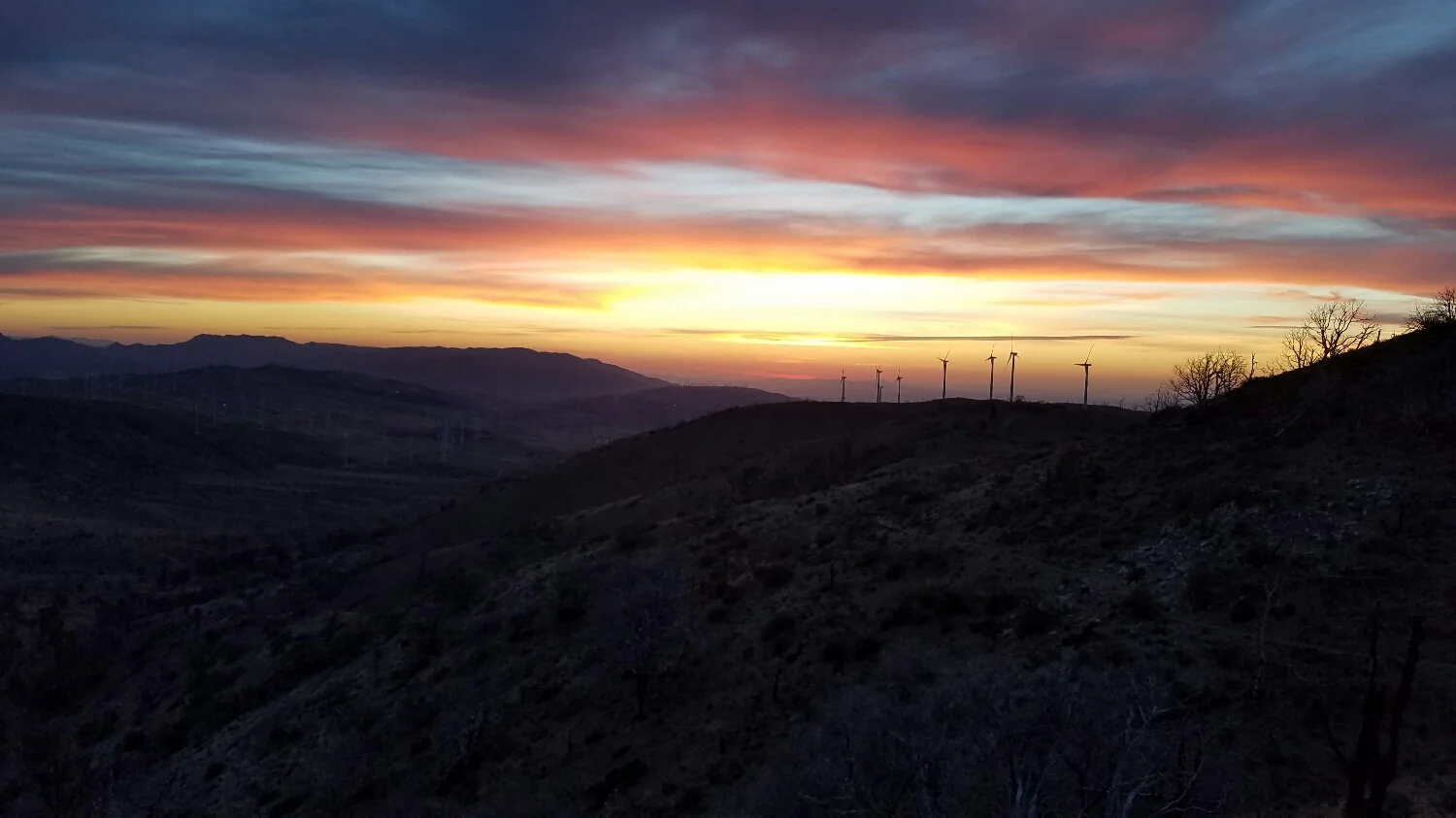 sunrise over the wind turbines 