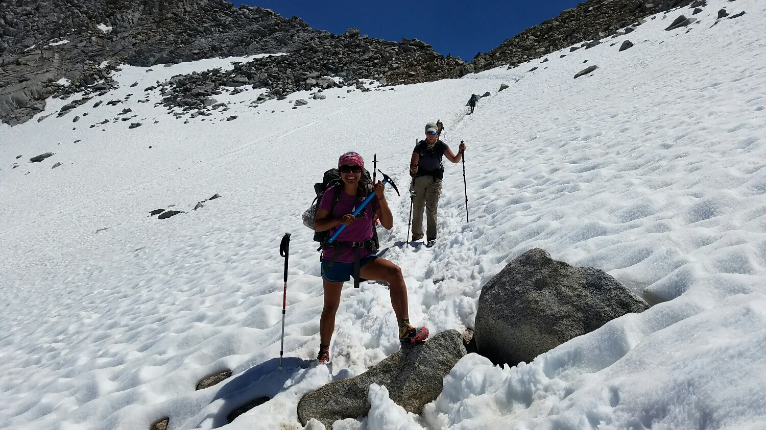 sprinkles looking bad ass with her ice axe and Yoda's crushing it with her Microspikes!