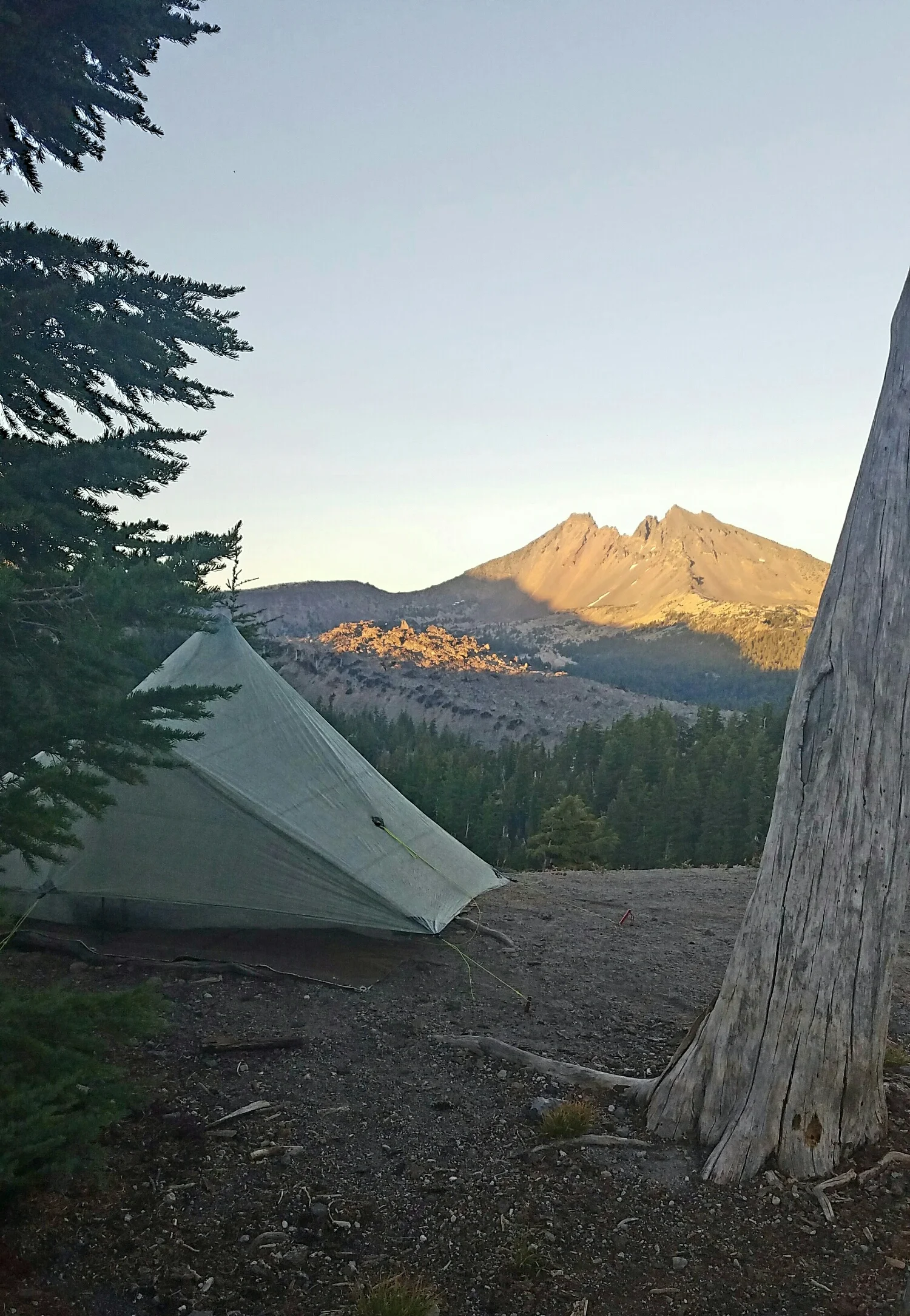 our campsite for the night and view toward Brokentop