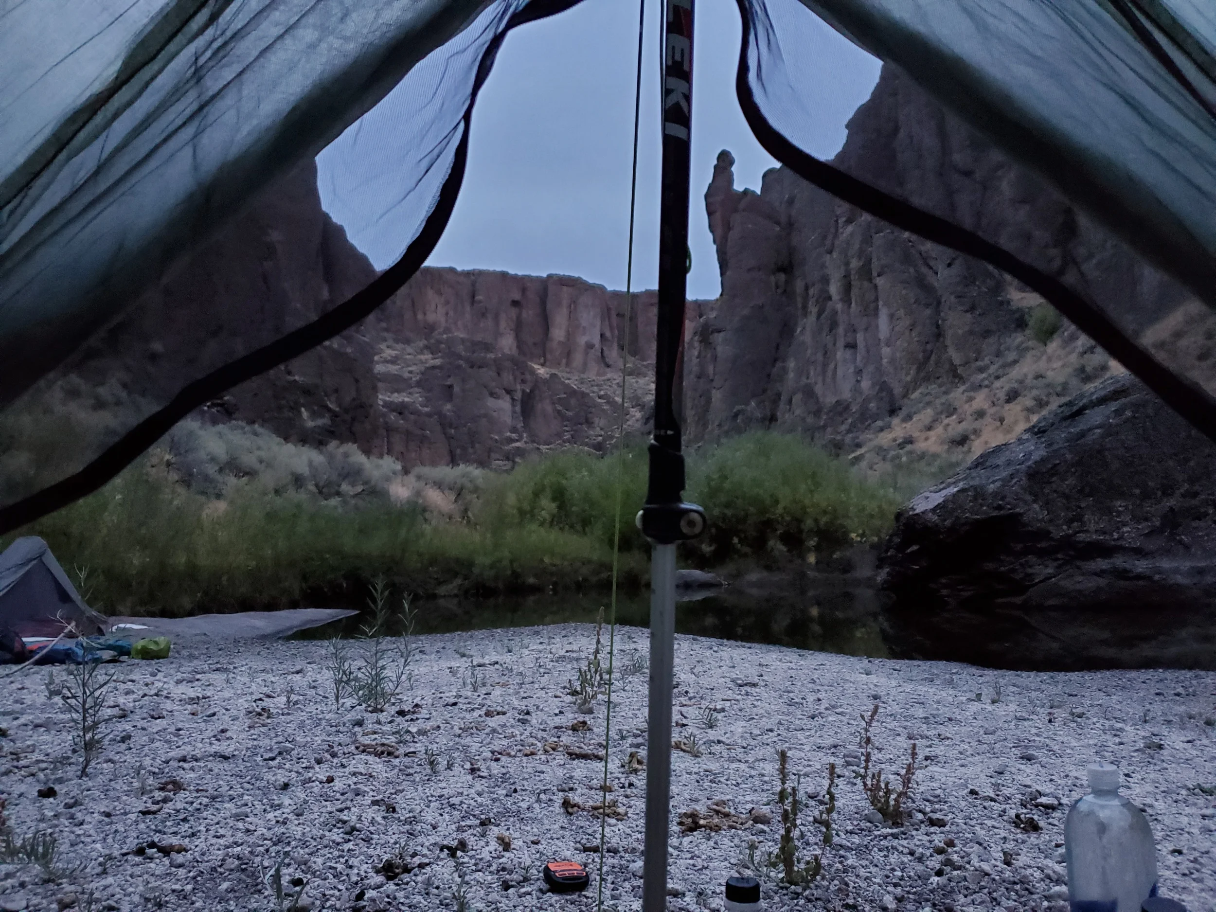 Camp on out first night in the canyon. Blouders on our right, willows and thorns on our left and water directly I front of us. That’s a problem for tomorrow Lindsay to figure out.
