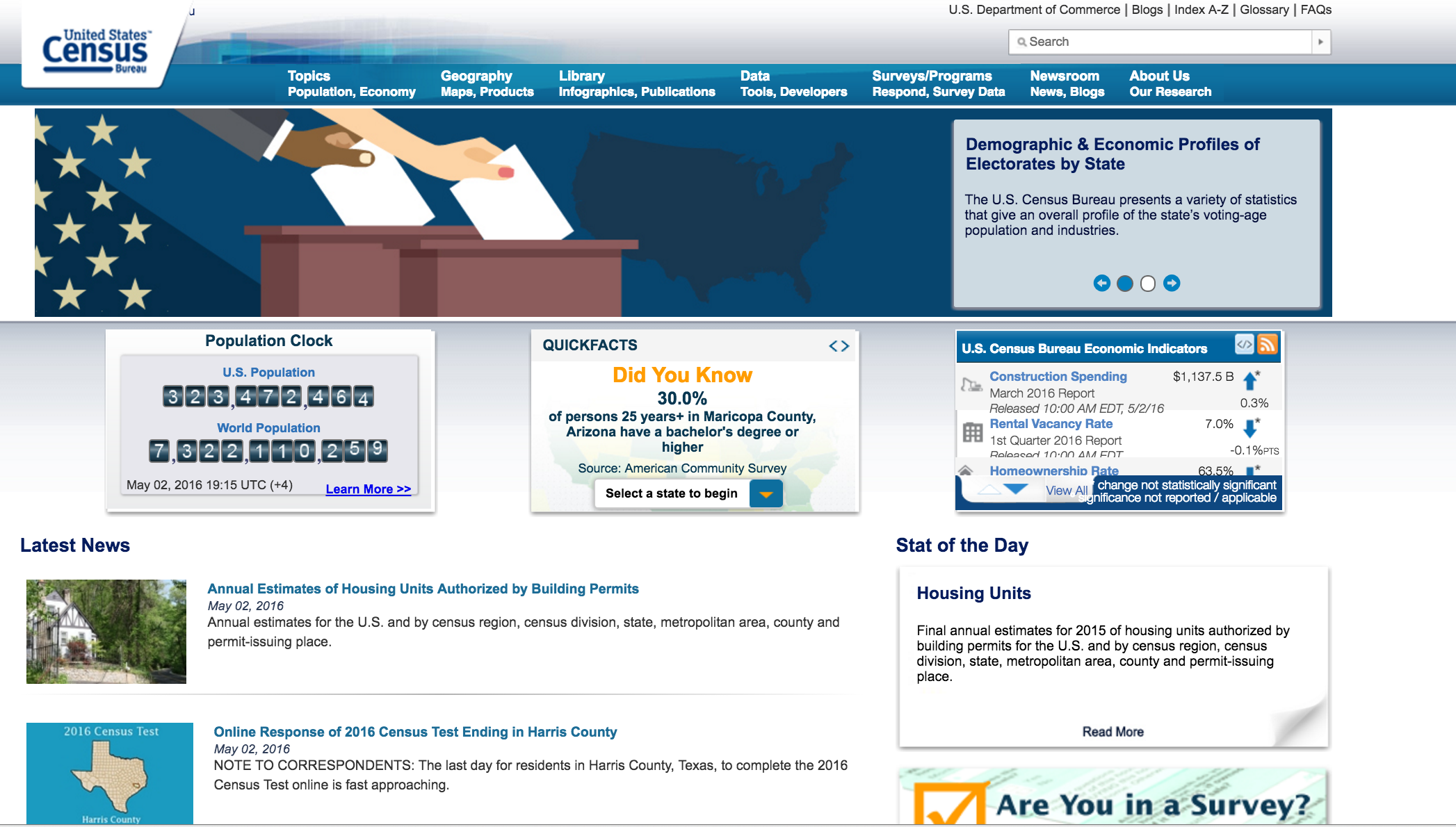 Census should initiate a project to redesign the Census.gov homepage (current homepage pictured above)