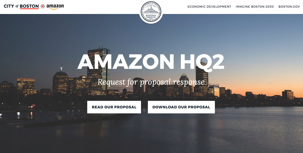 Screenshot of the website the City of Boston published with public information on their proposal to host Amazon’s second headquarters