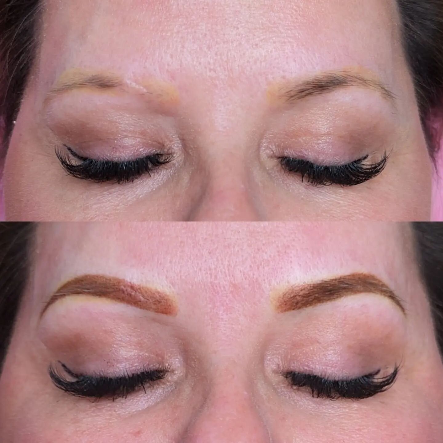 This was a fun challenge (for me)! Here's the low down on these brows 👇

This wonderful lady came to me wanting a colorboost, but after receiving her pics of the previous work from a different technician, I recommended laser removal to get the old i