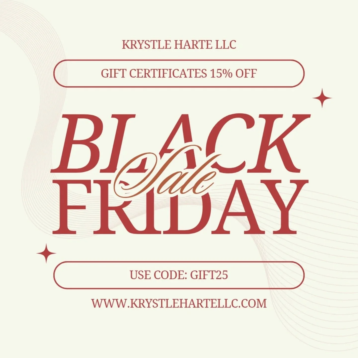 Black Friday starts NOW: 15% Off! ✨

Hope everyone had a fantastic Thanksgiving! 
The holiday season is officially here, and I have a special treat for you!

Starting today, I am offering 15% OFF all Gift Certificates 💵
Whether you want to treat a l