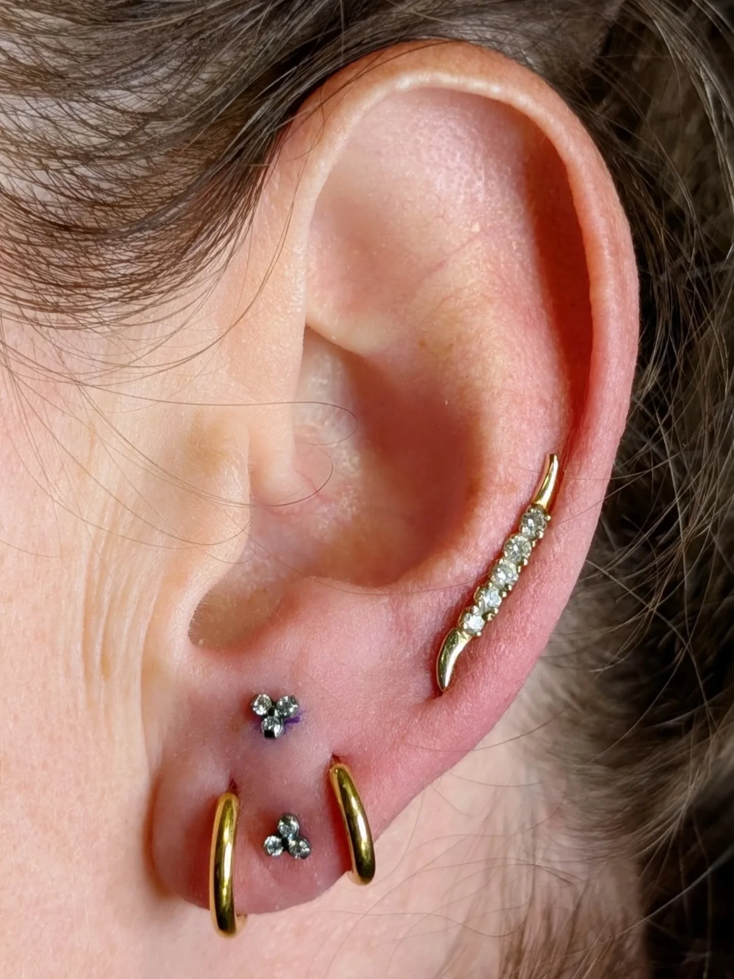 I got an itch scratched today! Stacked lobe piercings in my left ear, and a 3rd in the right ✨ 🐍 Thanks @kimberlyellenart 💕 It's been a while since I got a few piercings myself! 

@sapphirestudiosnaperville
