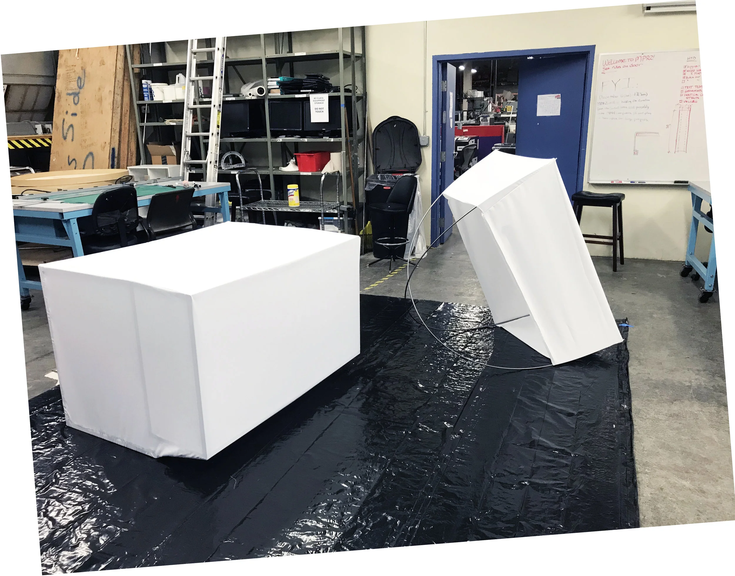 Two of three 3D screens in the workshop, shortly before shipping to UCLA.