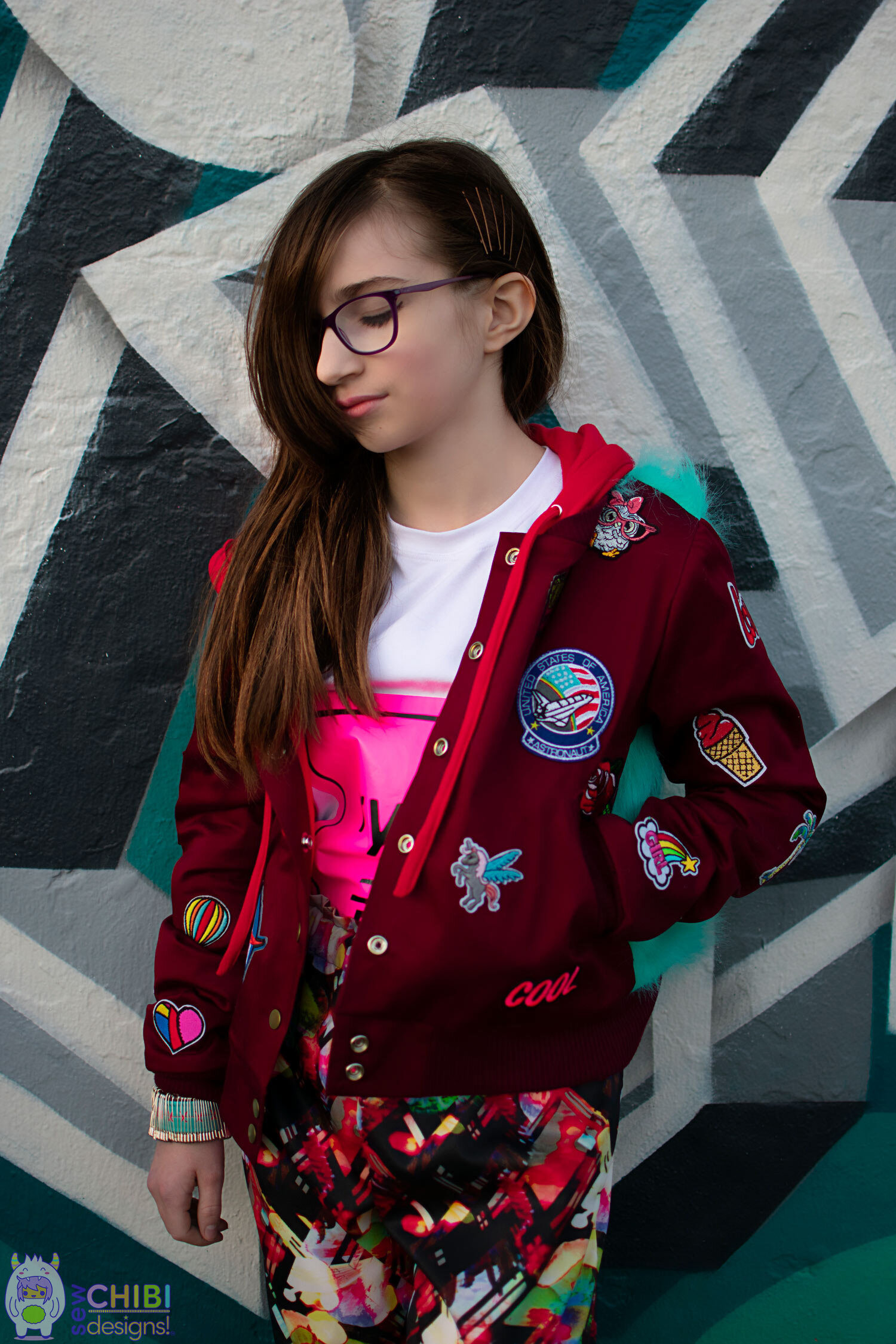  Senpai Bomber Jacket PDF Pattern by Sew Chibi Designs. Boys, Girls, Non-Binary Fashion for kids and teens ages 12M-16Y 