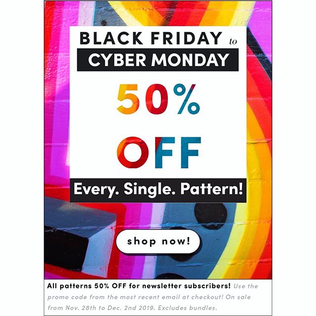 🖤🌈FINAL CHANCE! CYBER MONDAY SALE: 50% OFF every. single. pattern! Starting at $4 and up!🦄🖤 OUR BIGGEST SALE OF THE YEAR! Sign up to get the promo code! Not interested in signing up? You can still save 30% off all single patterns with the code &q