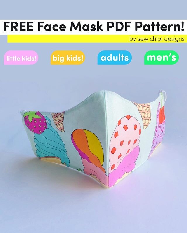 🌈UPDATED FACE MASK PATTERN!🦄 ADDED SIZES and MORE! 
Recently, I have had a major surge in newsletter subscribers in search of my FREE Face Mask Pattern I made back in 2015. So many masks, (beyond my imagination!) have been made and shared 
with lov