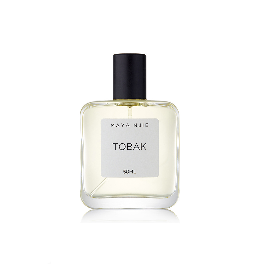 perfume with leaf on bottle