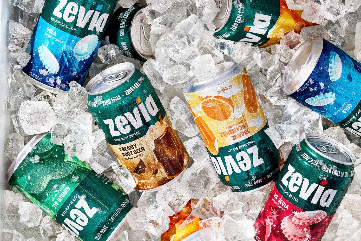 Zevia Sodas in a cooler with Ice / Jennifer Chong Food and Beverage Photographer