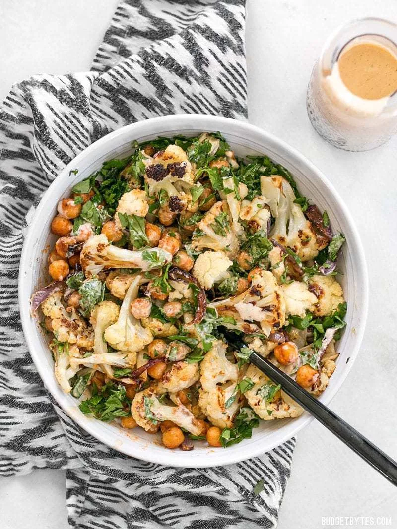 Roasted Cauliflower Salad with Lemon Tahini Dressing