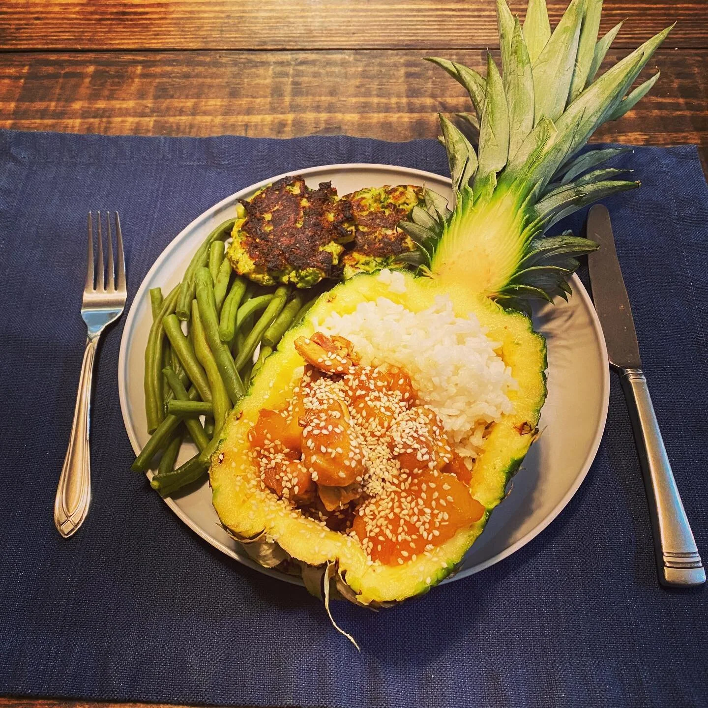 Really missing #hawaii and travel in general. So we celebrated with pineapple chicken, broccoli fritters, &amp; green beans while the #hawaiian tunes play on #spotify My youngest daughter&rsquo;s birthday is coming up and she loves Hawai&rsquo;i, so 