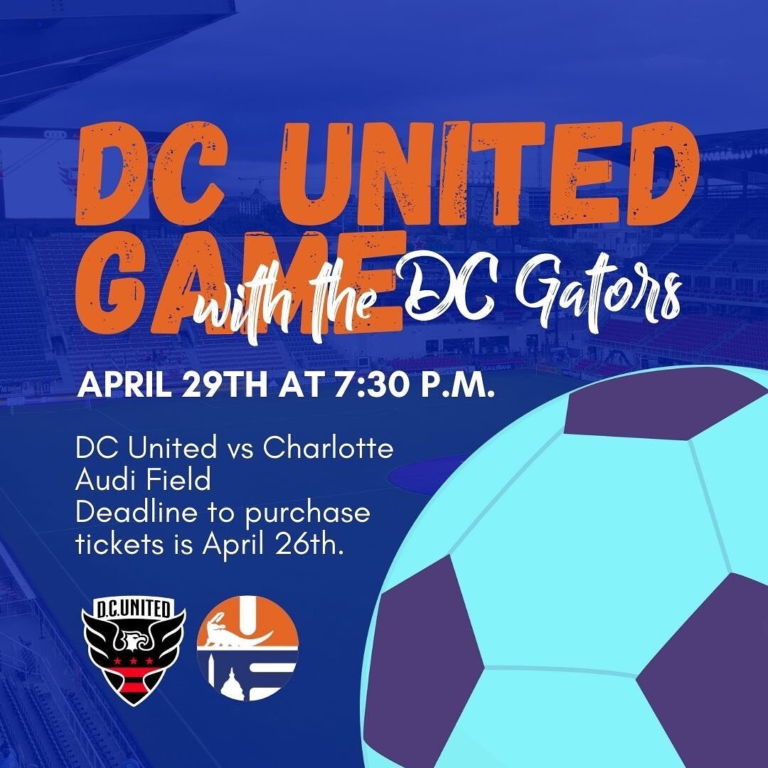The DC Gators will be cheering on the DC United soccer team on Saturday April 29 at 7:30 PM as they take on Charlotte FC at Audi Field. ⚽️

Purchase tickets at the link in bio!