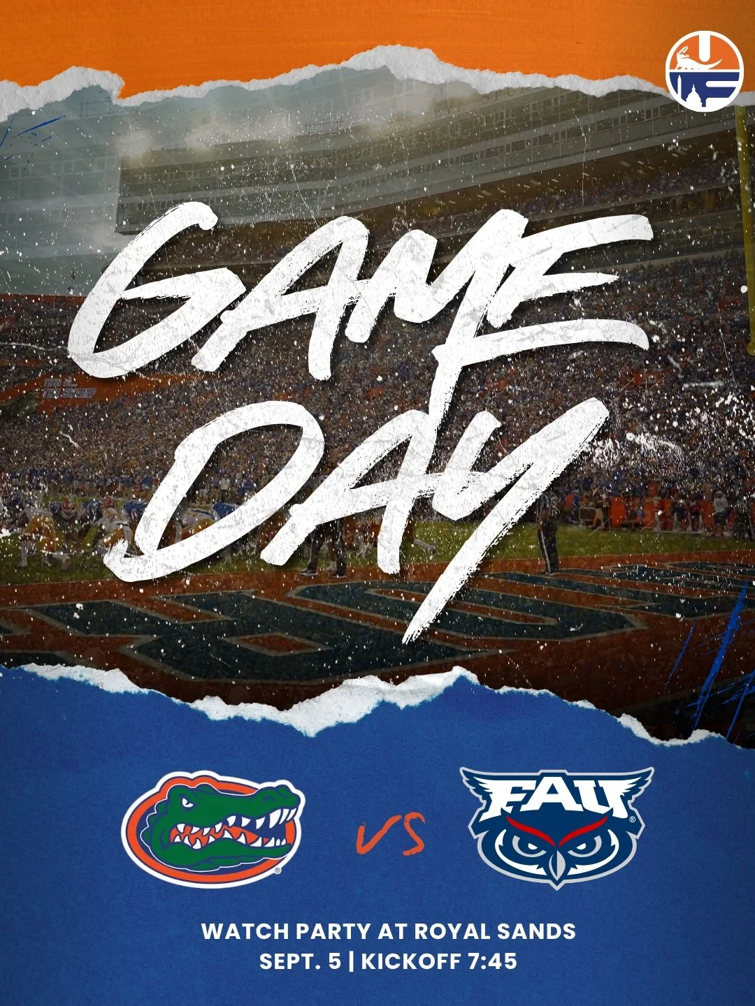 It&rsquo;s finally football season, Gator Nation! 🏈 Our Florida @gatorsfb return this Saturday to kick off the year against Florida Atlantic. 

Grab your gear and get ready to get LOUD at @royalsandsdc. We&rsquo;ll you at 7:45 PM! 🐊🧡💙