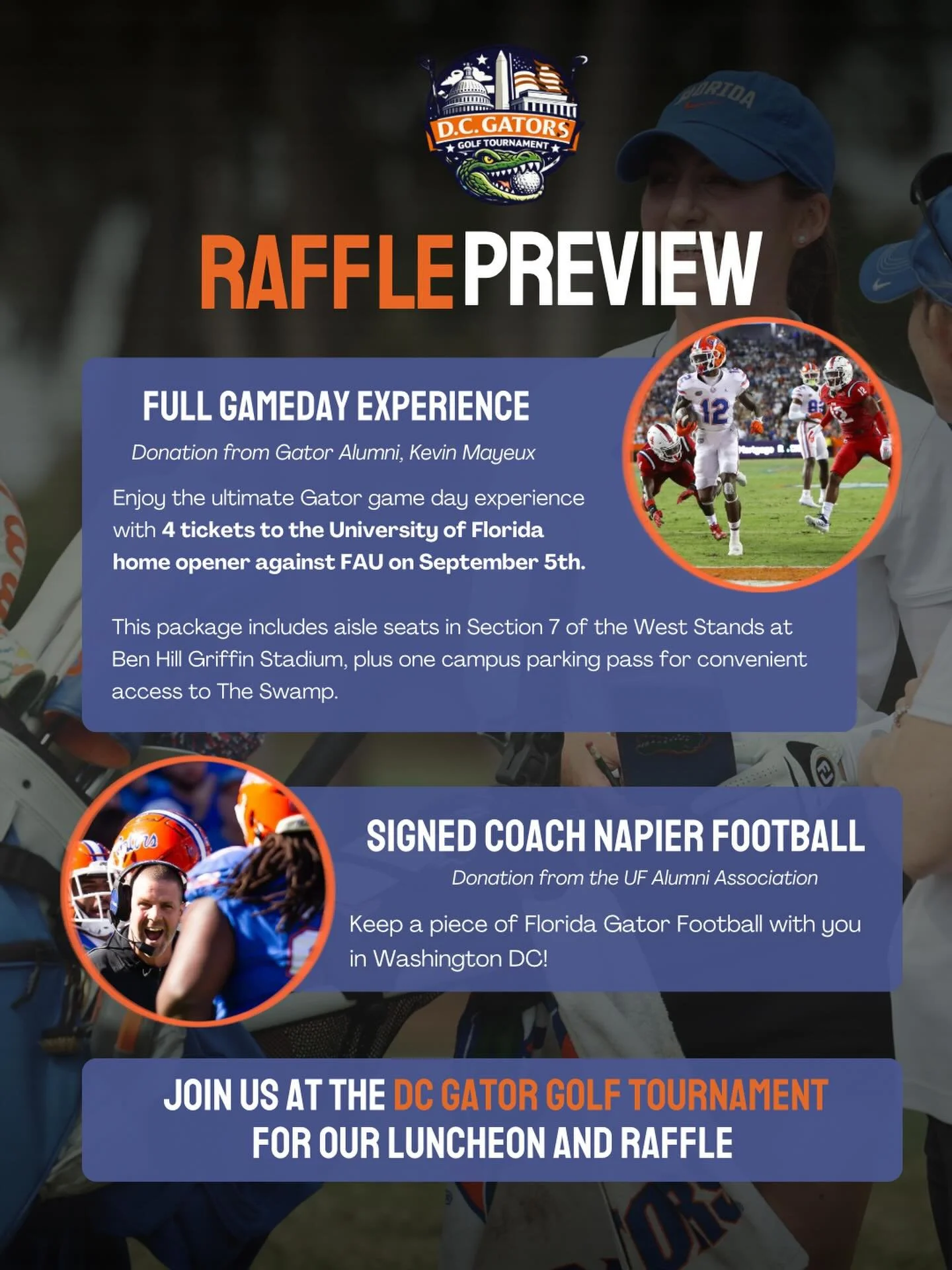 🏌️&zwj;♂️⛳ Join the DC Gator Club this Friday for our Golf Tournament &amp; Raffle at Westfields Golf Club in Clifton, VA!

We&rsquo;ve had some incredible alumni donate amazing swag and prizes for this year&rsquo;s raffle, and you won&rsquo;t want 
