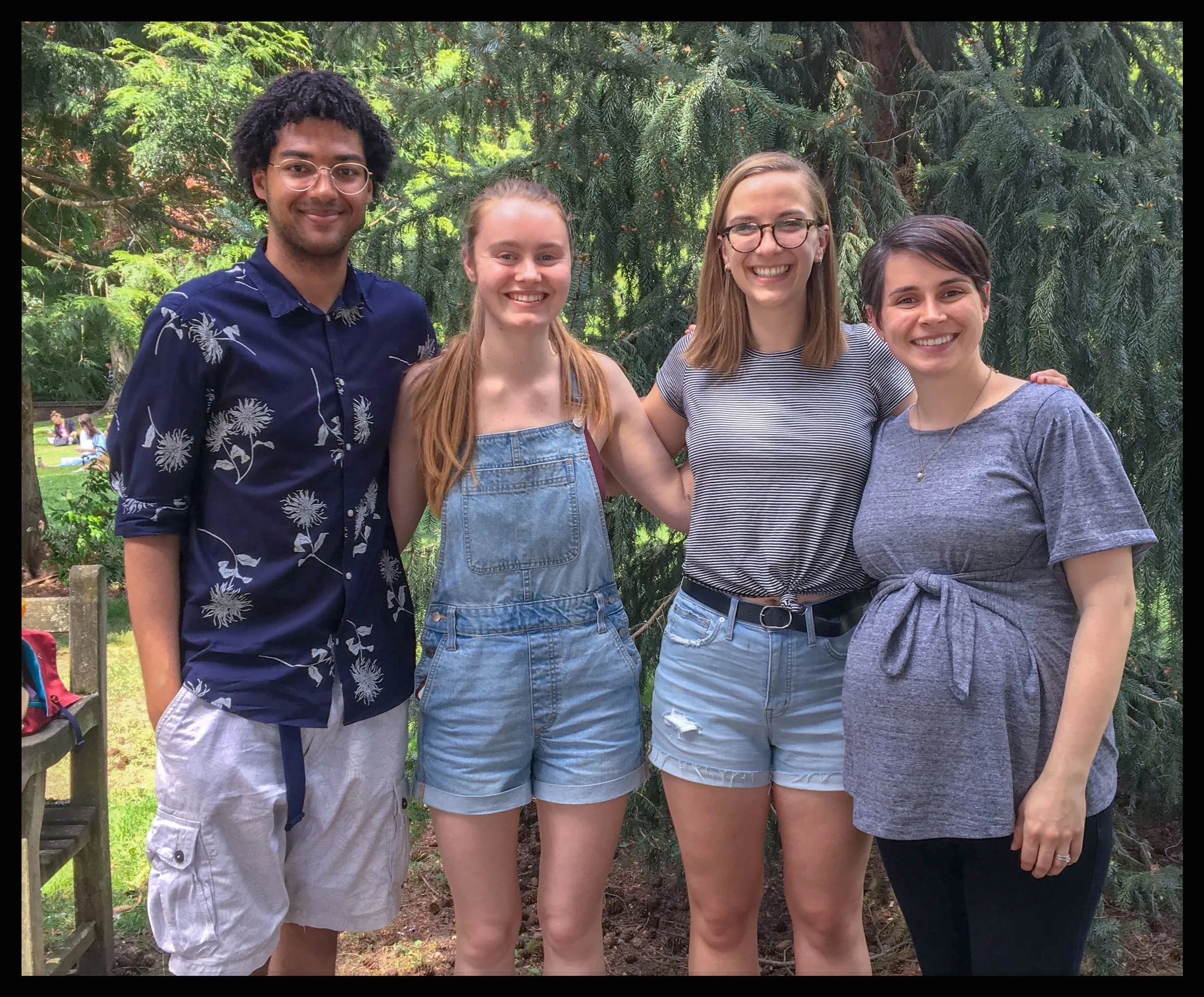 Spring 2019 - End of year ice cream and sunshine at the HUB! Left to Right: Jordan, Karina, and Amy