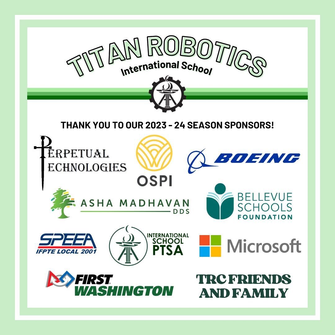 Thank you to our sponsors for the 2023-24 robotics season! Swipe to see a peek at our new chant ヾ(^ ^ゞ

#robotics #first #frc #ftc #fll #firstwa #omgrobots #graciousprofessionalism #robot #sponsors