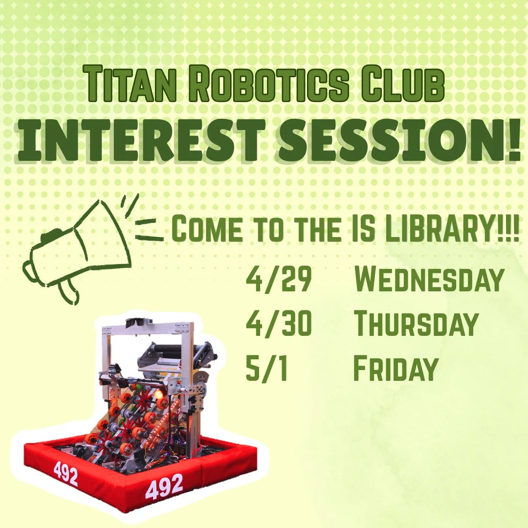 Interested in getting involved in Robotics? Join TRC&rsquo;s information sessions hosted at the IS Library THIS WEEK on Wednesday, Thursday, and Friday during lunch!

#frc #ftc #robotics #firstrobotics