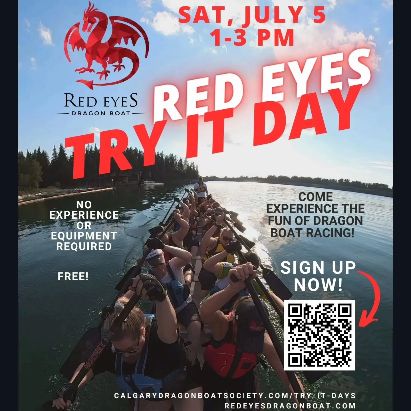 Come and try dragon boating with us. No experience required. Make new friends, meet old friends, have a few laughs, and see why we are obsessed with it #redeyesdragonboat #dragonboatcommunity #tryout