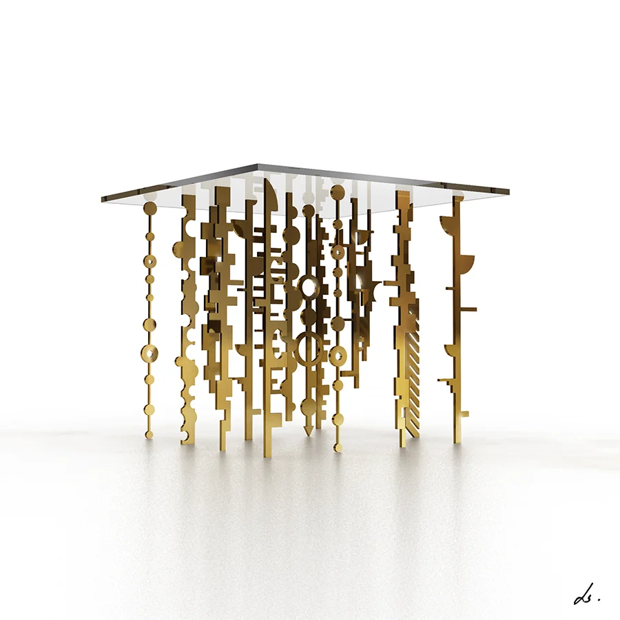 I have to admit, complex geometry created by simple geometric shapes will never cease to amuse me. This is a developing concept of a table with multiple brass legs - all cut out in odd geometric shapes. I could just have the legs alone as a wall piece and still be quite happy. 