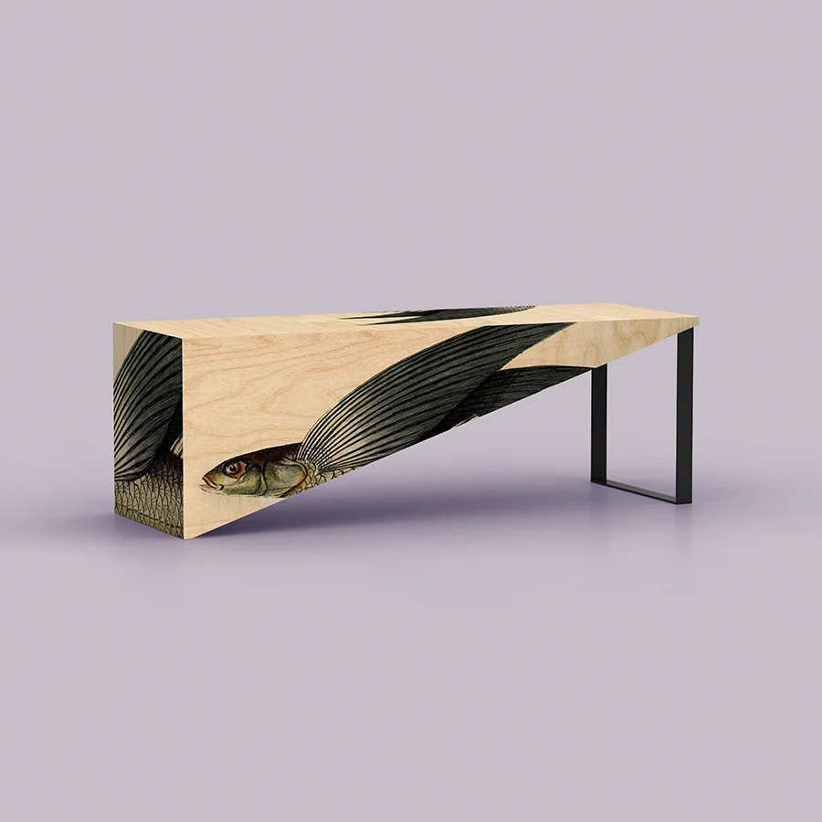 Flying fish has become my new obsession in the recent months after I had an opportunity to observe a school from the cruise ship last March. They were swimming alongside the ship for hours - while being hunted by a group of frigatebirds. Nowadays it is an added pleasure to play with their form and shape over my newly designed furniture pieces. Here is a bar table. It is long, it is oversized, and it is called 'No Doubt'. 