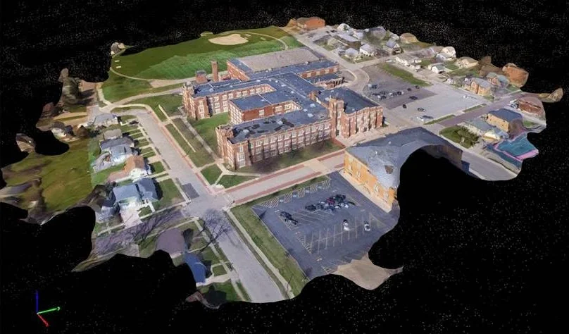 Using a state of the art system we were able to compile terrestrial and aerial data into a viewable 3D model. The accuracy is down to the centimeter.
