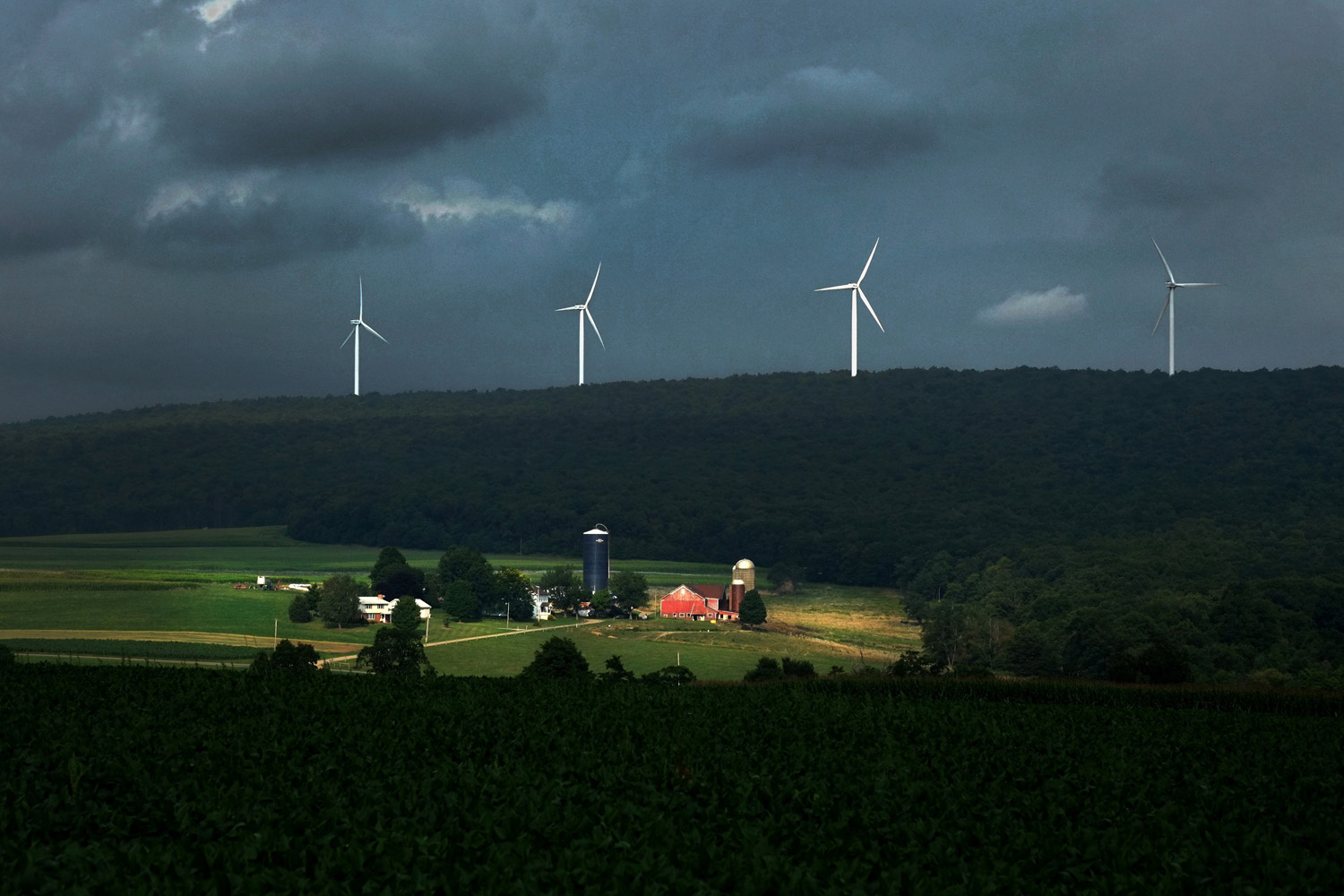  Wind turbines near Berlin, PA. Wind turbines do not produce any known air pollutants. © Brian Cohen, 2014. 
