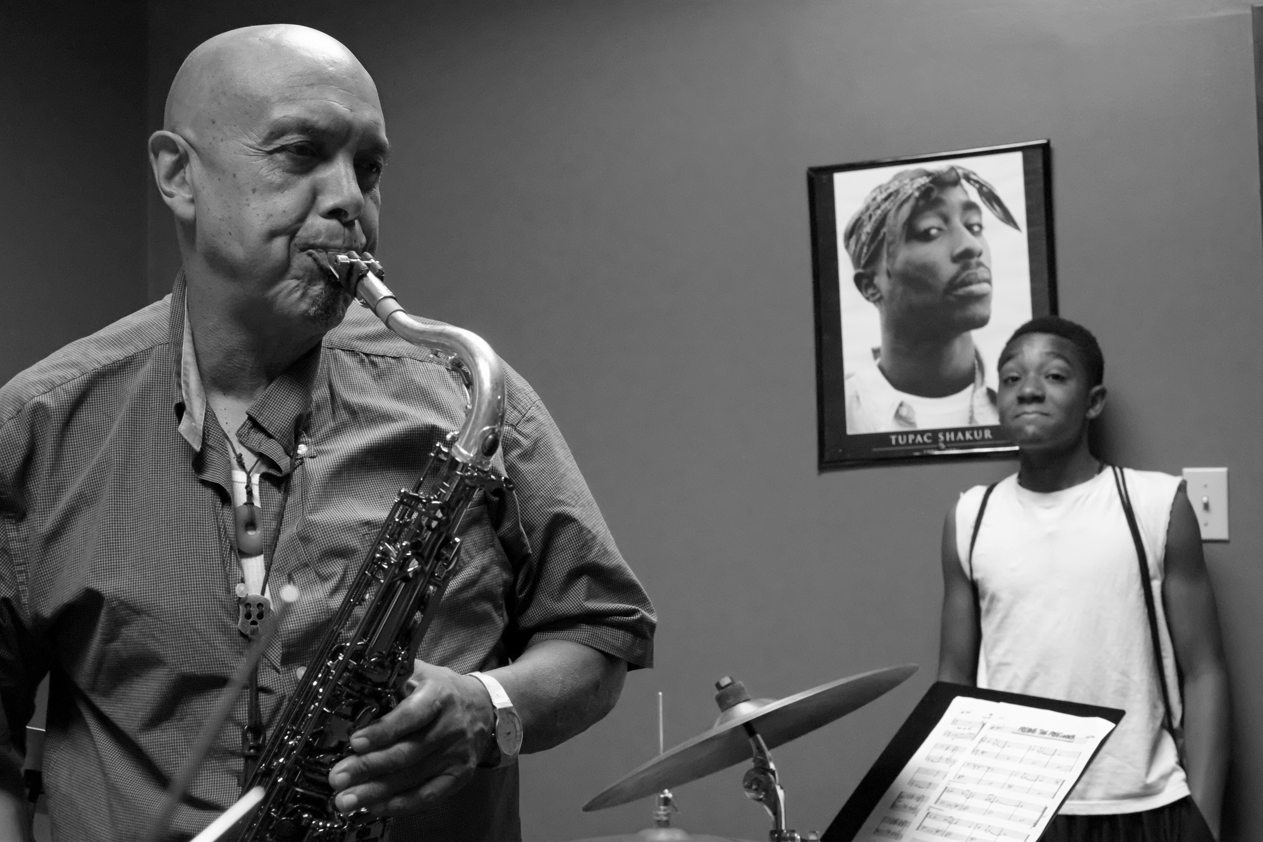  Masterclass with Kenny Blake (pictured), Dwayne Dolphin and Roger Humphries, at Center of Life, 2014.  ©    Brian Cohen 